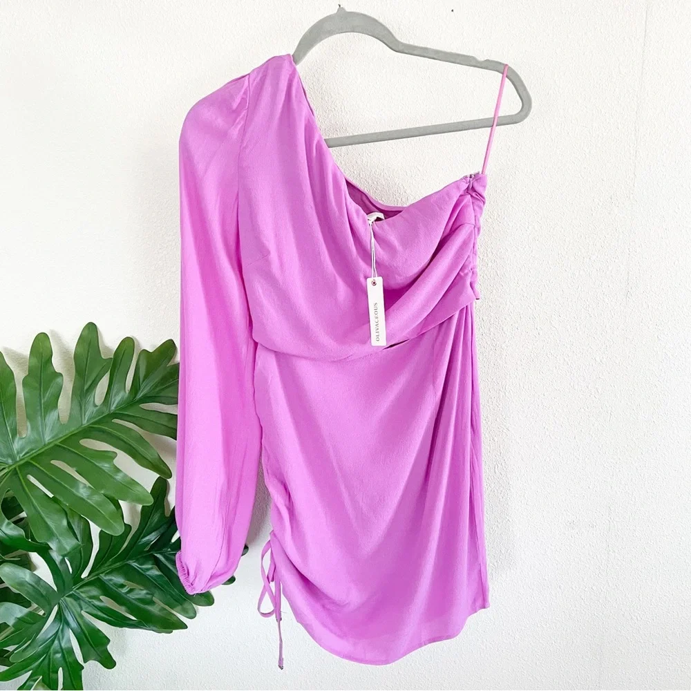 NWT Olivaceous Pink Gabelli One Sleeve Cut-Away Mini Dress M - Picture 3 of 14